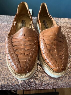 Woven Leather Platform Sandal — Tan